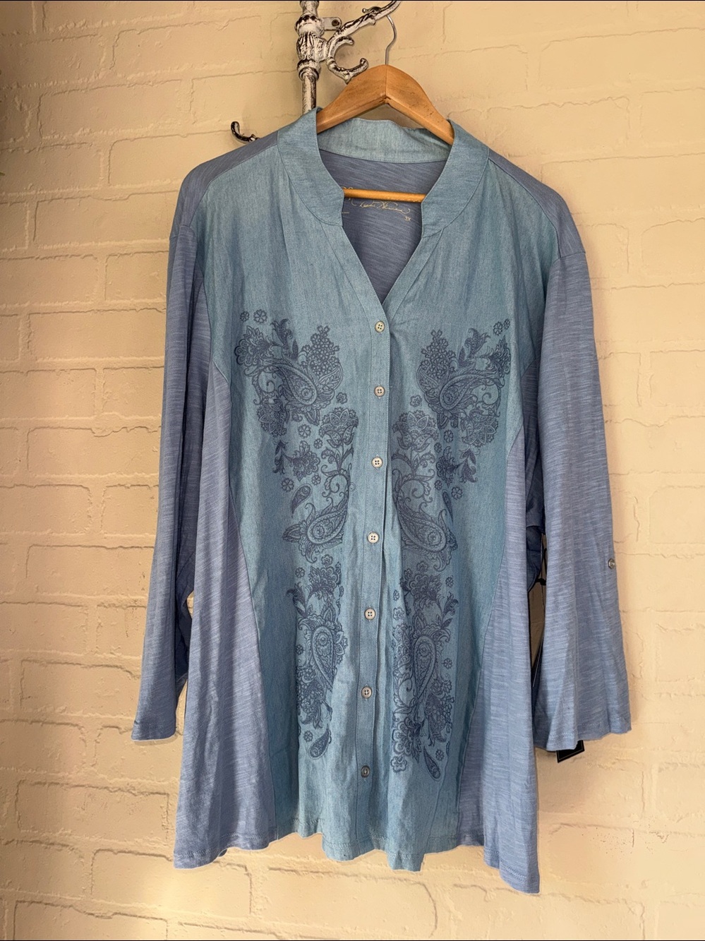 Diane Gilman Embroidered Button Front blouse Top embroidered 3x new boho